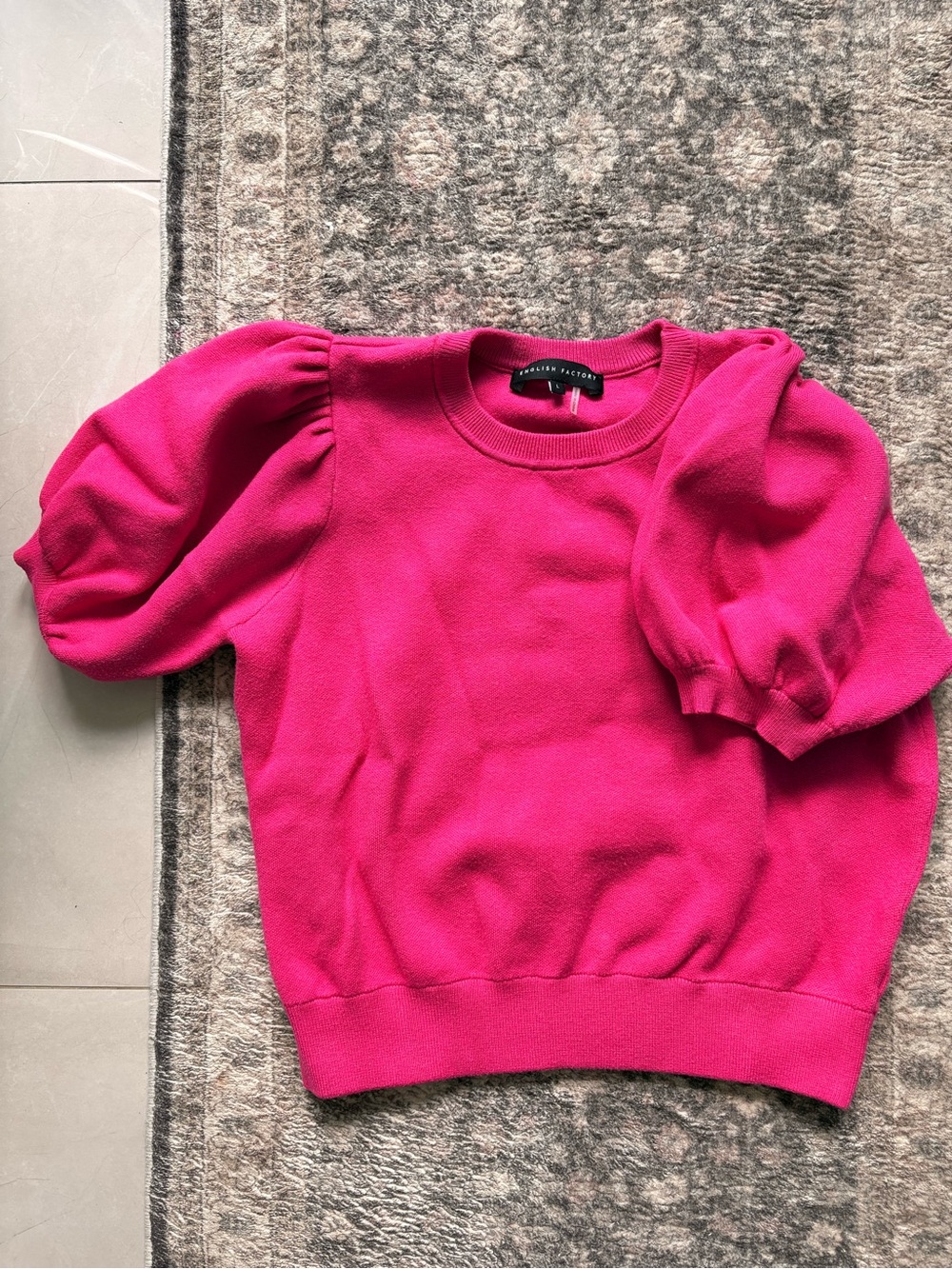 Vici Bright Fuchsia Puff Sleeve Crewneck Top
